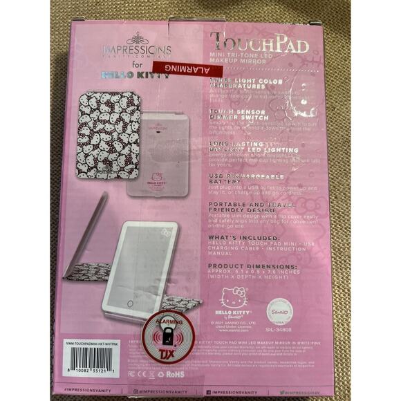 IMPRESSIONS HELLO KITTY TOUCH PAD MINI TRI-TONE LED MAKEUP MIRROR NEW - Picture 7 of 11
